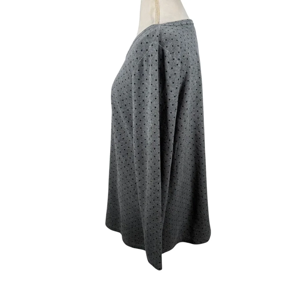 Talbots Velour Ribbed Knit Tunic Top Gray Black Polka Dot Soft Casual size XL - Picture 8 of 10
